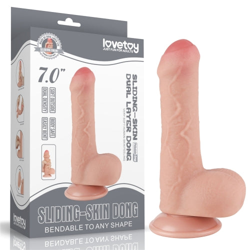 Lovetoy 7 Inch Sliding Skin Dual Layer Bendable Dong | Realistic Dildo | Lovetoy | Bodyjoys