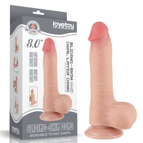 Lovetoy 8 Inch Sliding-Skin Dual Layer Bendable Dong | Large Dildo | Lovetoy | Bodyjoys