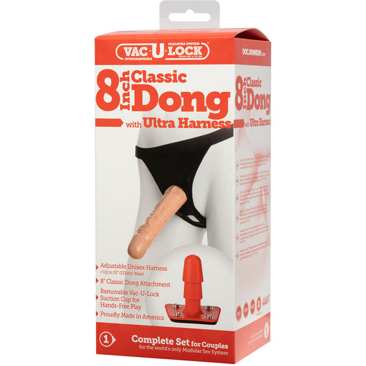 Vac-U-Lock 8 Inch Classic Dong With Ultra Harness | Strap-On Set | Doc Johnson | Bodyjoys