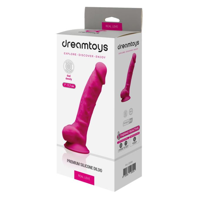 Real Love Thermo Reactive 7 Inch Dildo With Balls Fuchsia | Realistic Dildo | Dream Toys | Bodyjoys