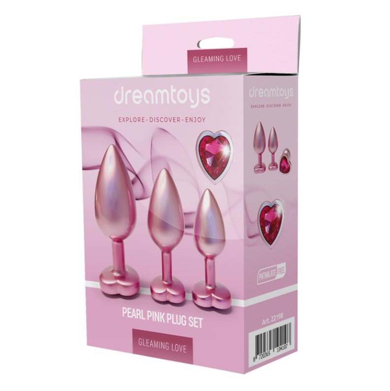 Gleaming Love Pearl Pink Metal Butt Plug Set 3 Pieces | Metal Butt Plug | Dream Toys | Bodyjoys