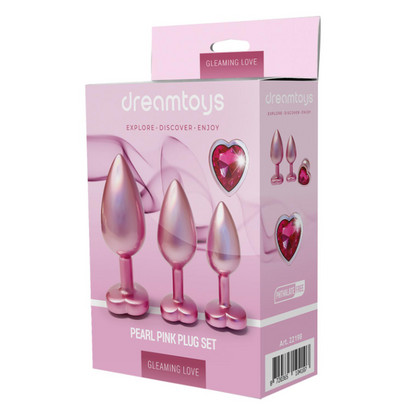 Gleaming Love Pearl Pink Metal Butt Plug Set 3 Pieces | Metal Butt Plug | Dream Toys | Bodyjoys