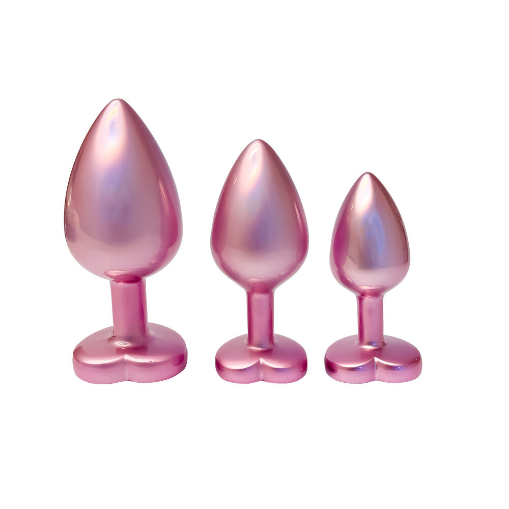 Gleaming Love Pearl Pink Metal Butt Plug Set 3 Pieces | Metal Butt Plug | Dream Toys | Bodyjoys