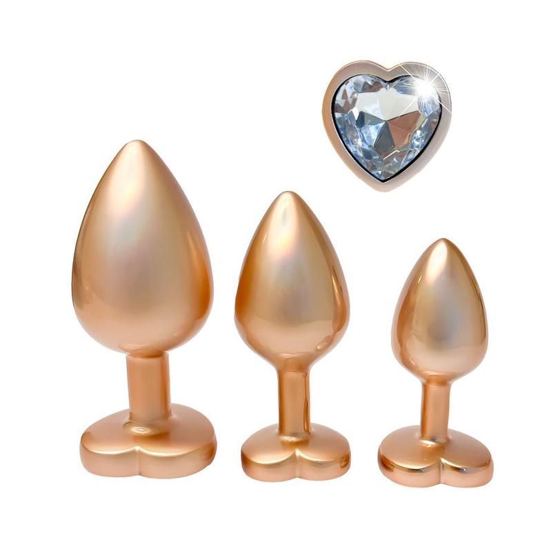 Gleaming Love Pearl Gold Metal Butt Plug Set 3 Pieces | Metal Butt Plug | Dream Toys | Bodyjoys