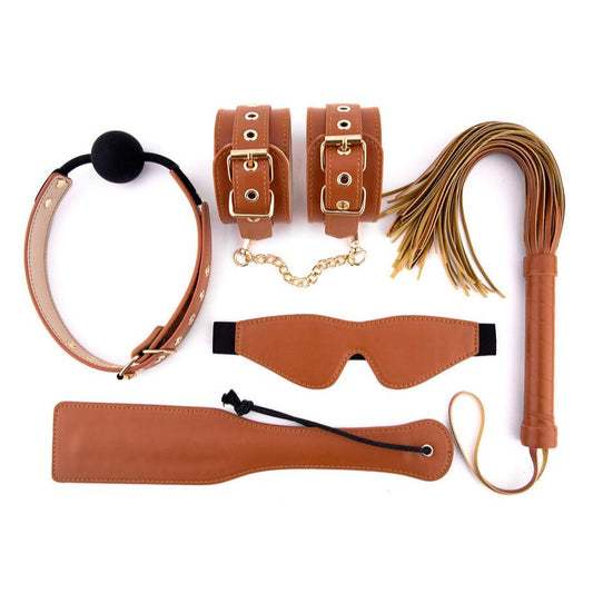 Blaze Elite BDSM Set Vegan Leather Cognac 5 Pieces | Erotic Bondage Set | Dream Toys | Bodyjoys