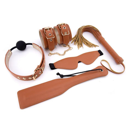 Blaze Elite BDSM Set Vegan Leather Cognac 5 Pieces | Erotic Bondage Set | Dream Toys | Bodyjoys