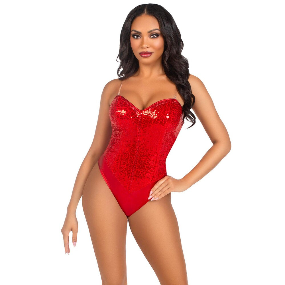 Leg Avenue Sequin Boned Bodysuit Red | Bodies & Teddies | Leg Avenue Lingerie | Bodyjoys