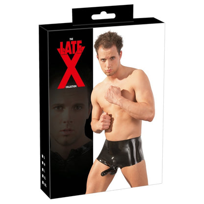 Late X Latex Boxers With Penis Sleeve Black | Male Fetish Wear | Late X | Bodyjoys