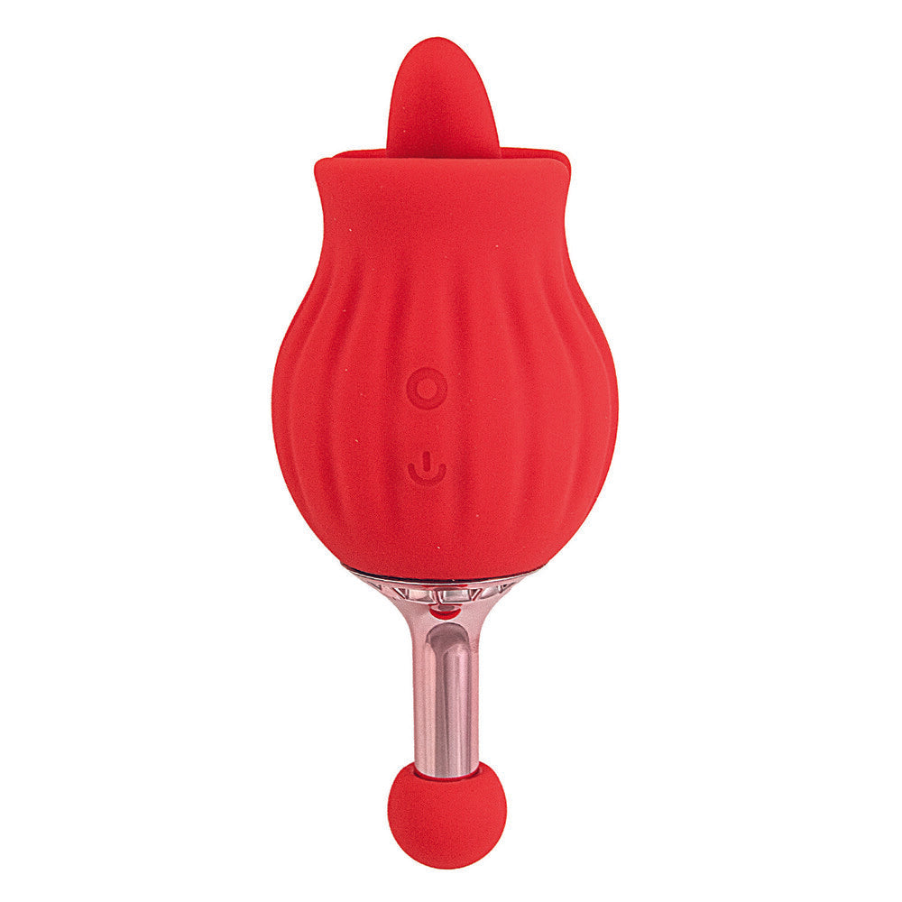 Clit-Tastic Rose Bud Tongue Licking Dual Massager Red | Clitoral Vibrator | Nasstoys | Bodyjoys