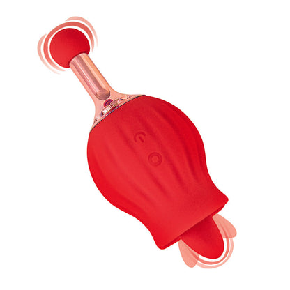 Clit-Tastic Rose Bud Tongue Licking Dual Massager Red | Clitoral Vibrator | Nasstoys | Bodyjoys