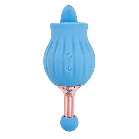Clit-Tastic Rose Bud Tongue Licking Dual Massager Blue | Clitoral Vibrator | Nasstoys | Bodyjoys