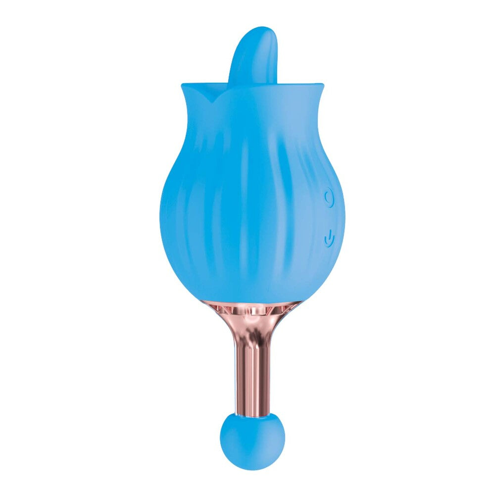 Clit-Tastic Rose Bud Tongue Licking Dual Massager Blue | Clitoral Vibrator | Nasstoys | Bodyjoys