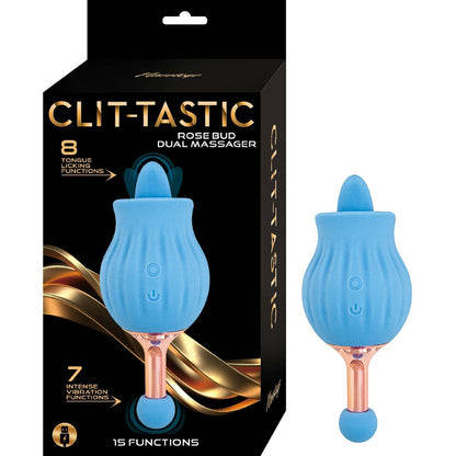 Clit-Tastic Rose Bud Tongue Licking Dual Massager Blue | Clitoral Vibrator | Nasstoys | Bodyjoys