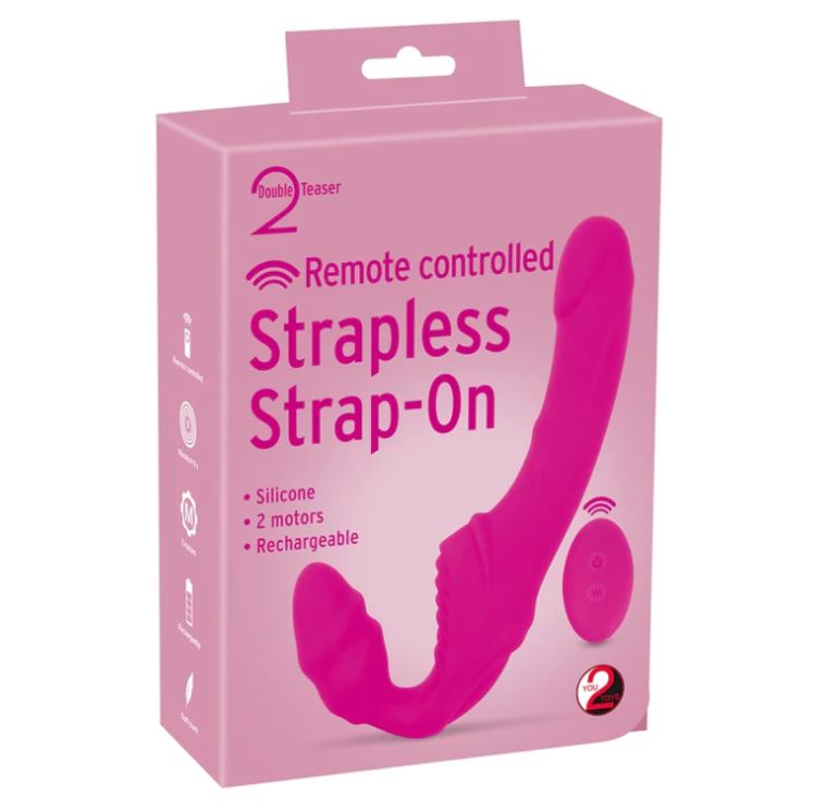 Vibrating Strapless Strap-On 2 Remote Double Teaser Pink | Strapless Strap-On | You2Toys | Bodyjoys