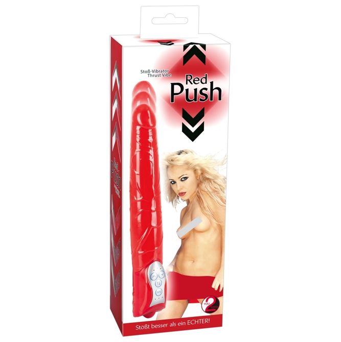 Red Push Veined Thrusting Vibrator | Dildo Vibrator | You2Toys | Bodyjoys