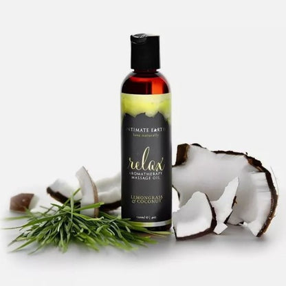 Intimate Earth Relax Massage Oil Lemongrass Coconut 120ml | Massage Oil | Intimate Earth | Bodyjoys