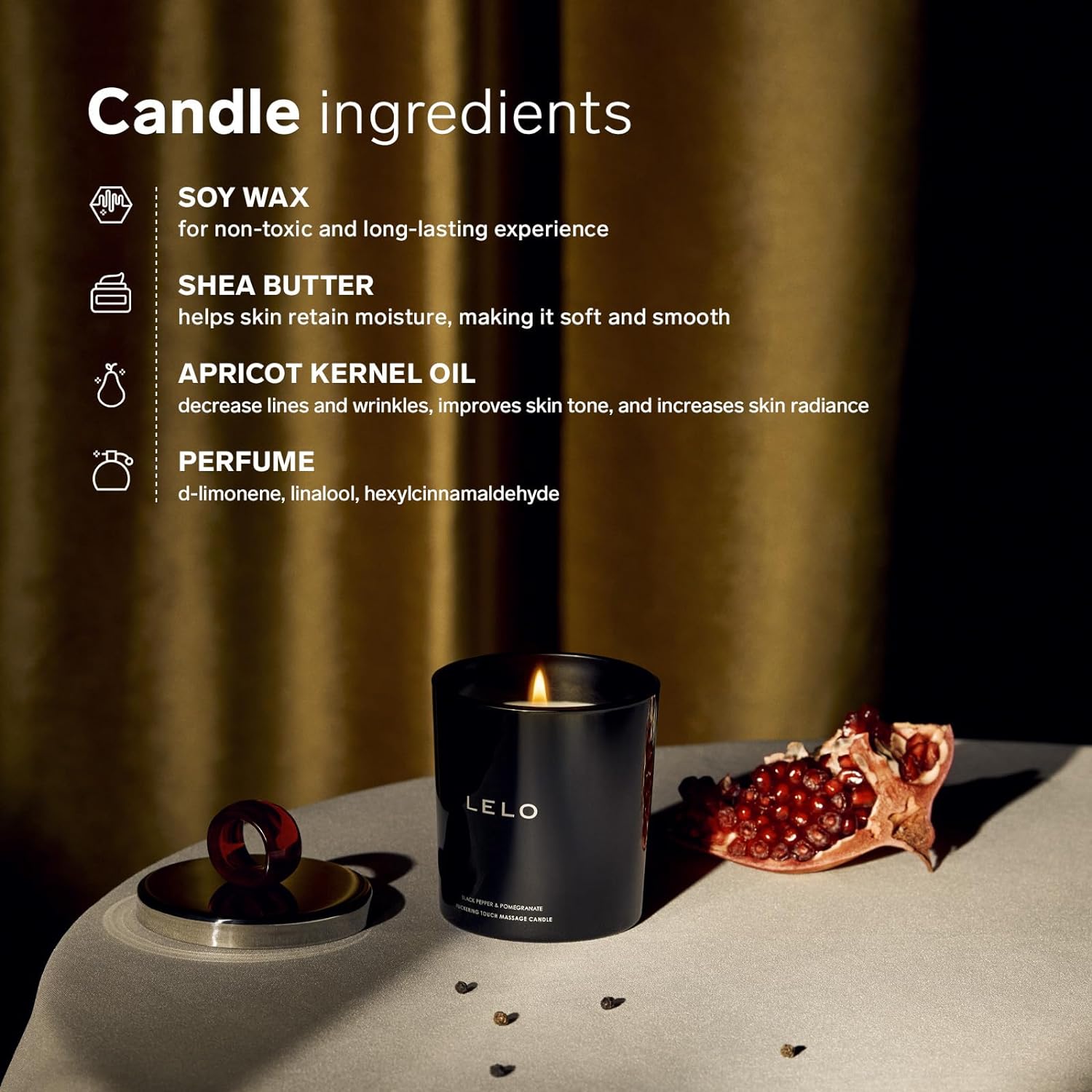 Lelo Black Pepper And Pomegranate Flickering Touch Massage Candle | Massage Candle | Lelo | Bodyjoys