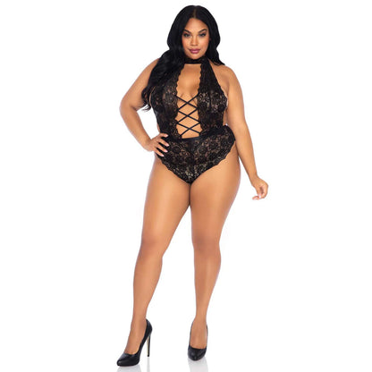 Leg Avenue Floral Lace Crotchless Teddy Black Plus Size 14 To 18 | Bodies & Teddies | Leg Avenue Lingerie | Bodyjoys