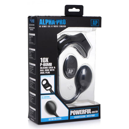 Alpha Pro 10X P-Bomb Cock And Ball Ring With Vibrating Anal Plug | Anal Cock Ring | XR Brands | Bodyjoys