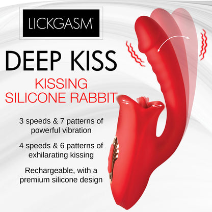 Lickgasm Deep Kiss Kissing Silicone Rabbit Vibrator Red | Rabbit Vibrator | XR Brands | Bodyjoys