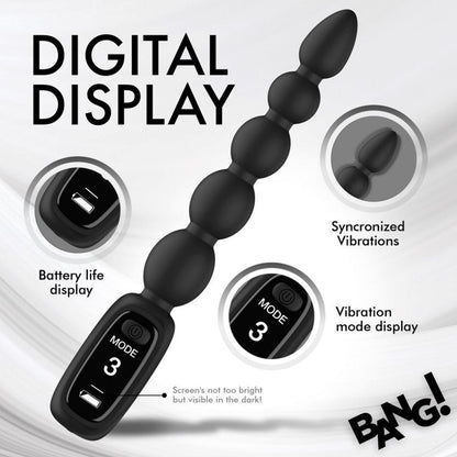 Bang! Digital Rechargeable Silicone Anal Beads Black | Anal Beads | XR Brands | Bodyjoys