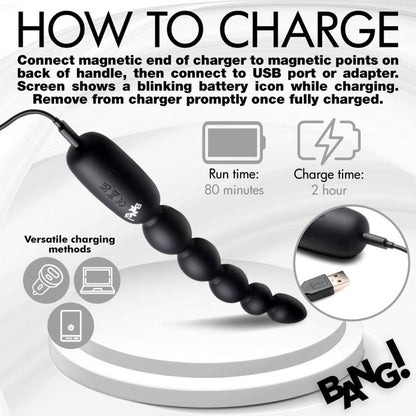 Bang! Digital Rechargeable Silicone Anal Beads Black | Anal Beads | XR Brands | Bodyjoys