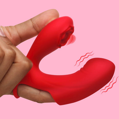 Bloomgasm Rose Touch Pulsing Silicone Finger Vibrator Red | Finger Vibrator | XR Brands | Bodyjoys