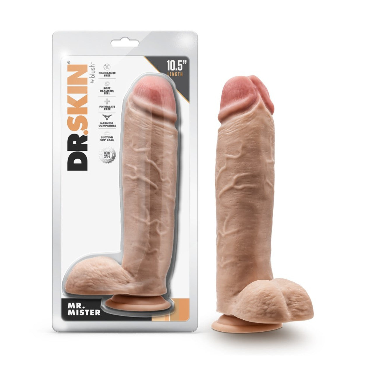 Dr. Skin Mr. Mister 10.5 Inch Realistic Dildo With Balls Beige | Large Dildo | Blush Novelties | Bodyjoys