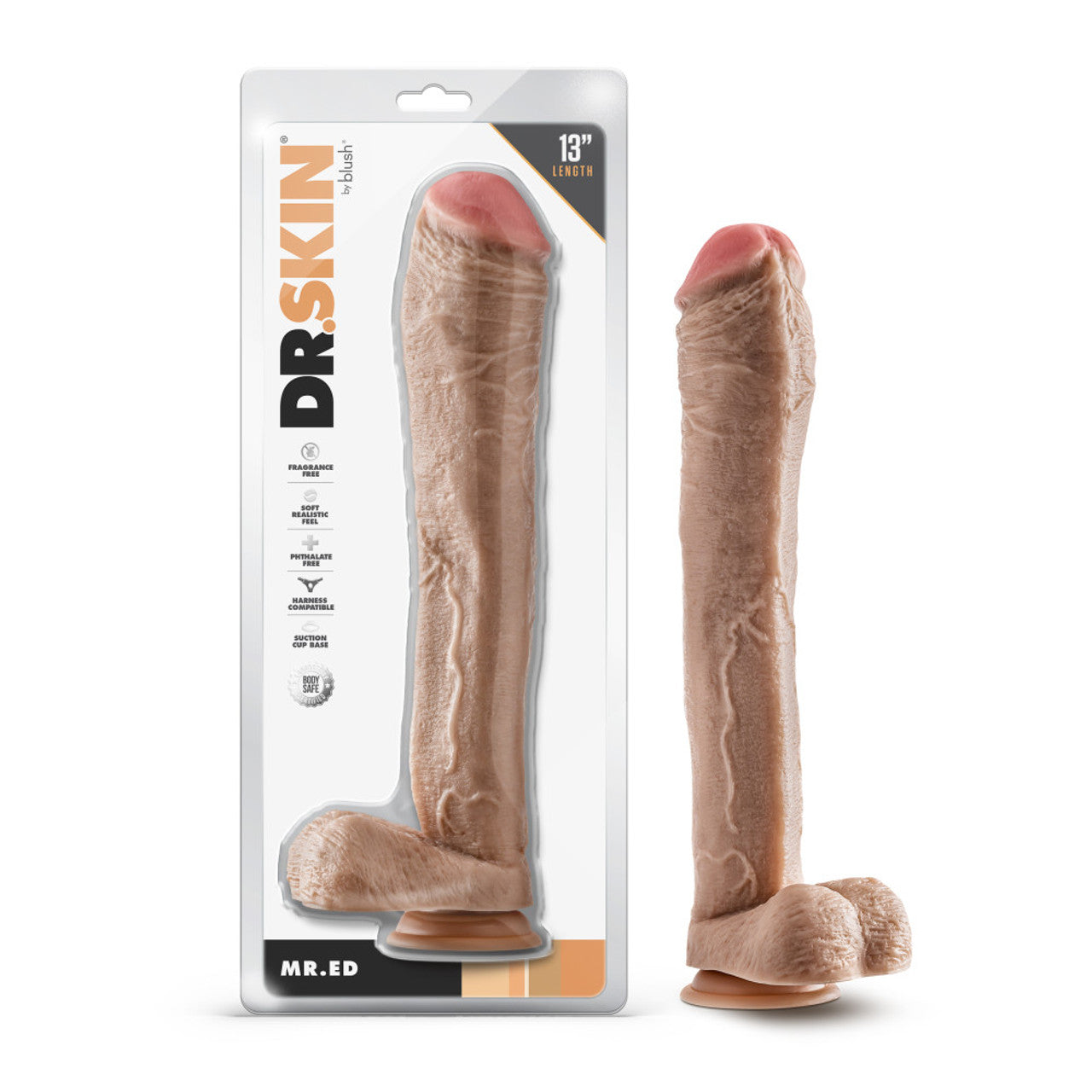 Dr. Skin Mr. Ed 13 Inch Realistic Dildo With Balls Beige | Large Dildo | Blush Novelties | Bodyjoys