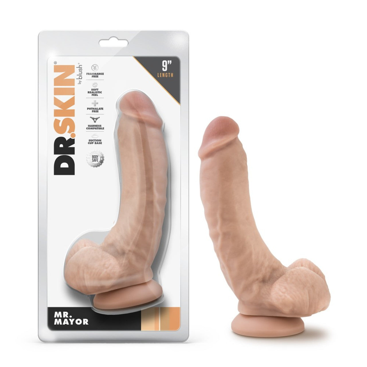 Dr. Skin Mr. Mayor 9 Inch Realistic Dildo With Balls Beige | Large Dildo | Blush Novelties | Bodyjoys