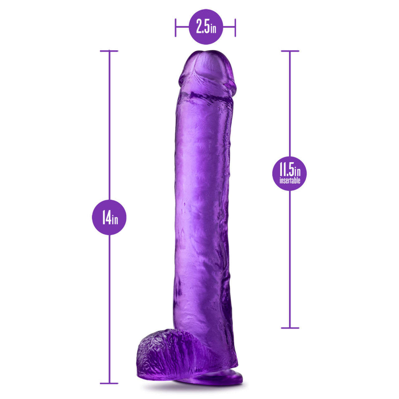 B Yours Plus Hefty N’ Hung 14 Inch Transparent Dildo Purple | Realistic Dildo | Blush Novelties | Bodyjoys