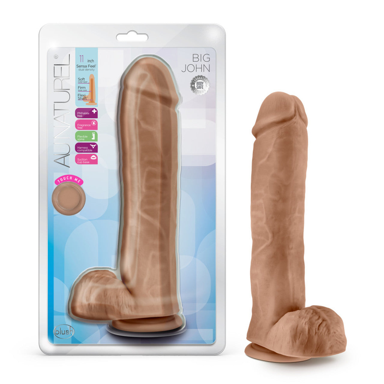 Au Naturel Big John 11 Inch Dual Density Dildo Mocha | Large Dildo | Blush Novelties | Bodyjoys