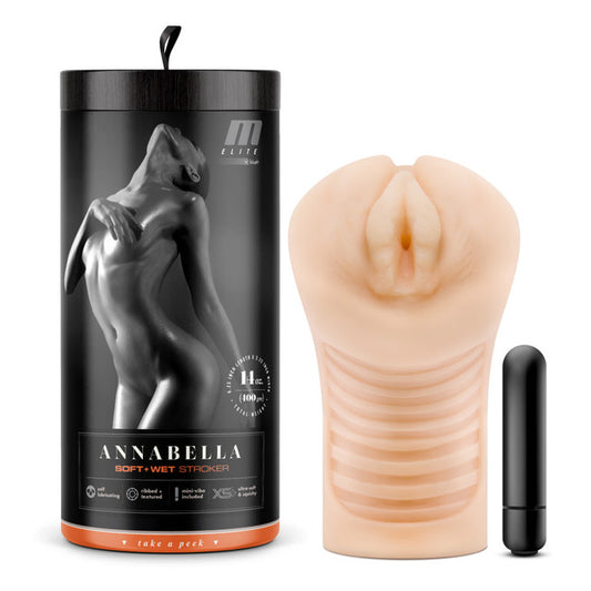 M Elite Annabella Soft And Wet Self-Lubricating Masturbator Beige | Pocket Pussy | Blush Novelties | Bodyjoys
