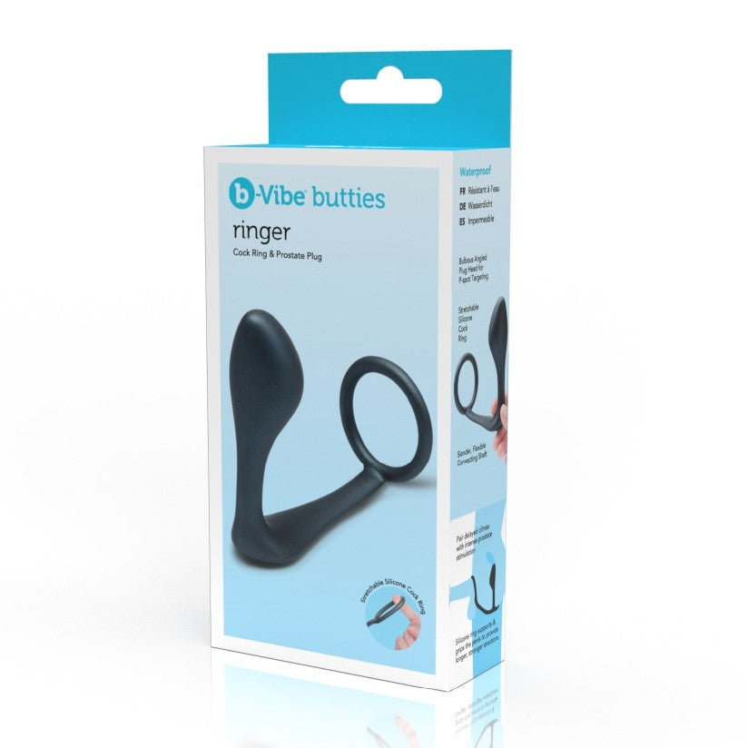 B-Vibe Ringer Cock Ring With Prostate Plug Black | Anal Cock Ring | B-Vibe | Bodyjoys