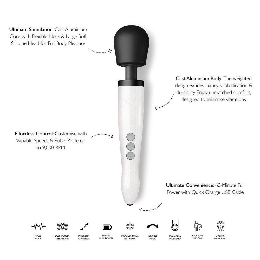 Doxy Die Cast R Rechargeable Wand Star Dust White | Massage Wand Vibrator | Doxy | Bodyjoys