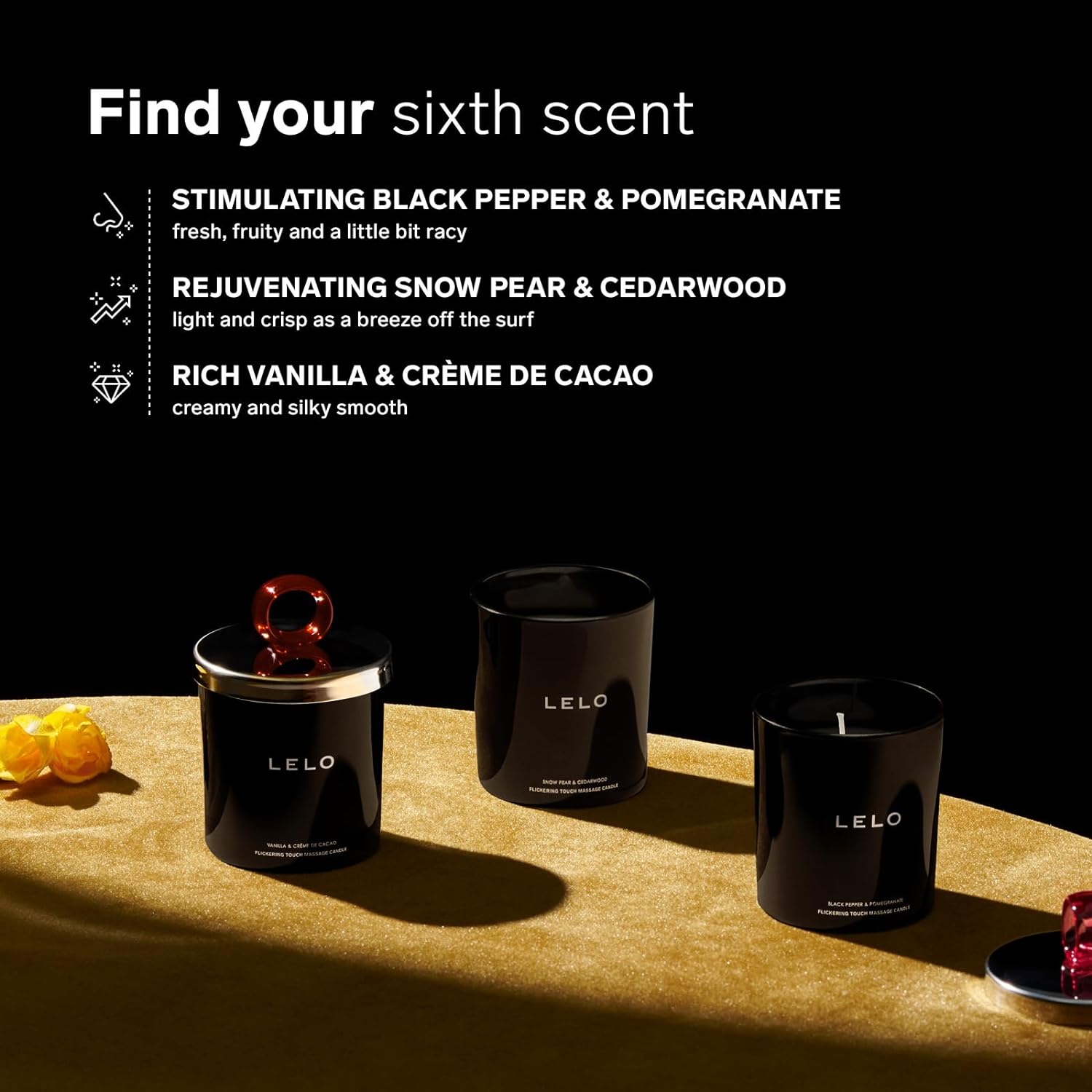 Lelo Black Pepper And Pomegranate Flickering Touch Massage Candle | Massage Candle | Lelo | Bodyjoys