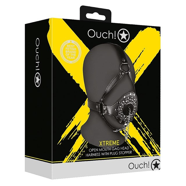 Ouch Xtreme Open Mouth Gag Head Harness With Plug Stopper | Bondage Gag | Shots Toys | Bodyjoys