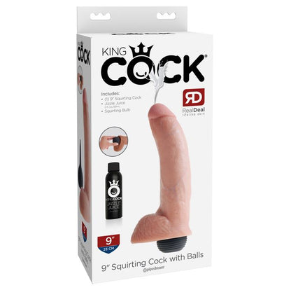 King Cock 9 Inch Squirting Dildo With Balls Flesh | Ejaculating Dildo | Pipedream | Bodyjoys