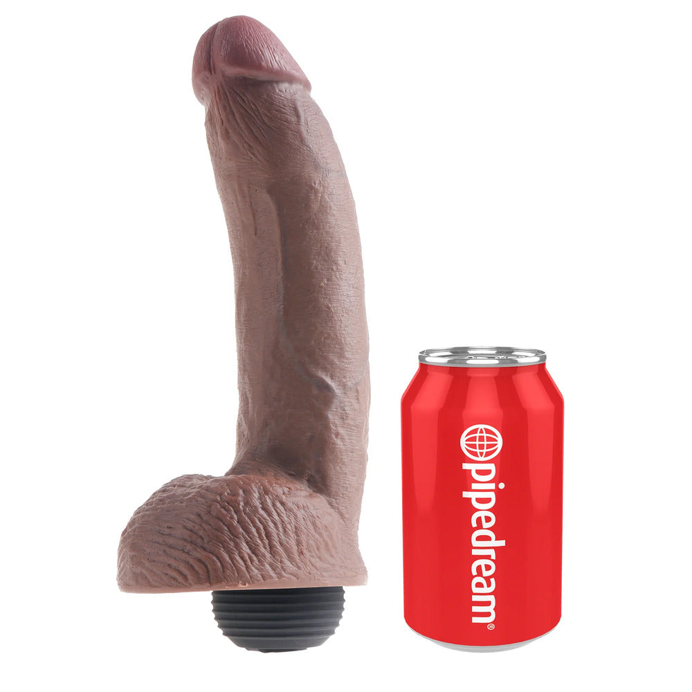 King Cock 9 Inch Squirting Cock With Balls Brown | Ejaculating Dildo | Pipedream | Bodyjoys
