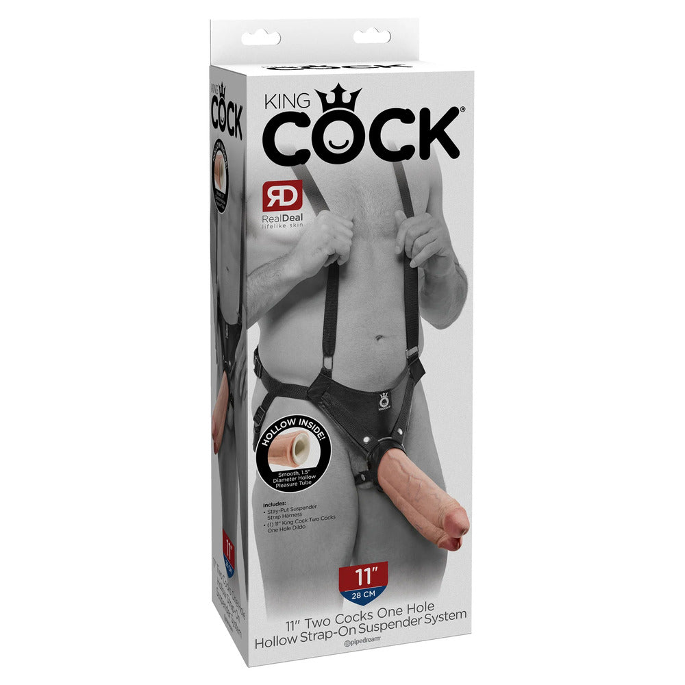 King Cock Two Cocks One Hole 11 Inch Hollow Strap-On Flesh | Double Strap-On | Pipedream | Bodyjoys