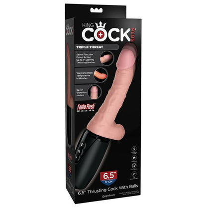 King Cock Plus Triple Threat 6.5 Inch Thrusting Cock Flesh Pink | Dildo Vibrator | Pipedream | Bodyjoys