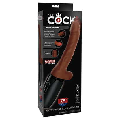 King Cock Plus Triple Threat 7.5 Inch Thrusting Cock Flesh Brown | Dildo Vibrator | Pipedream | Bodyjoys