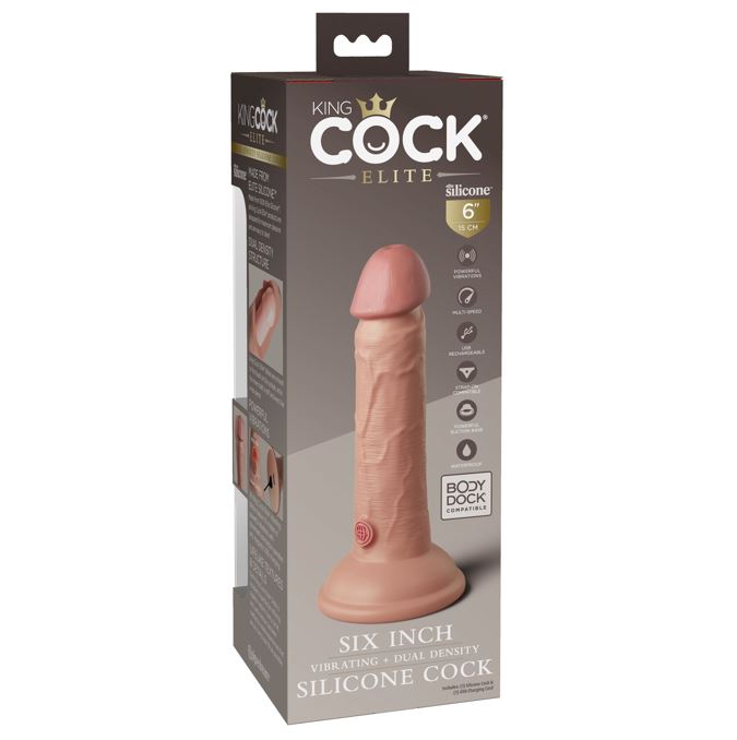 King Cock Elite 6 Inch Dual Density Vibrating Cock Flesh Pink | Dildo Vibrator | Pipedream | Bodyjoys