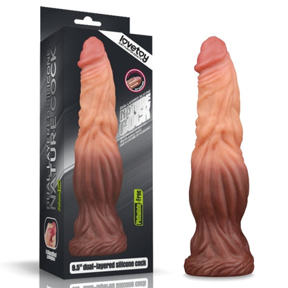 Lovetoy 9.5 Inch Dual Layered Silicone Cock Flesh Brown | Giant Dildo | Lovetoy | Bodyjoys