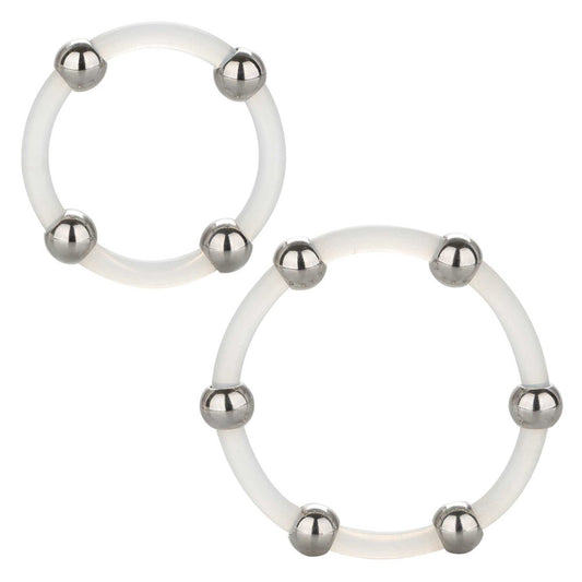 Steel Beaded Silicone Cock Ring Set 2 Pieces | Classic Cock Ring | CalExotics | Bodyjoys