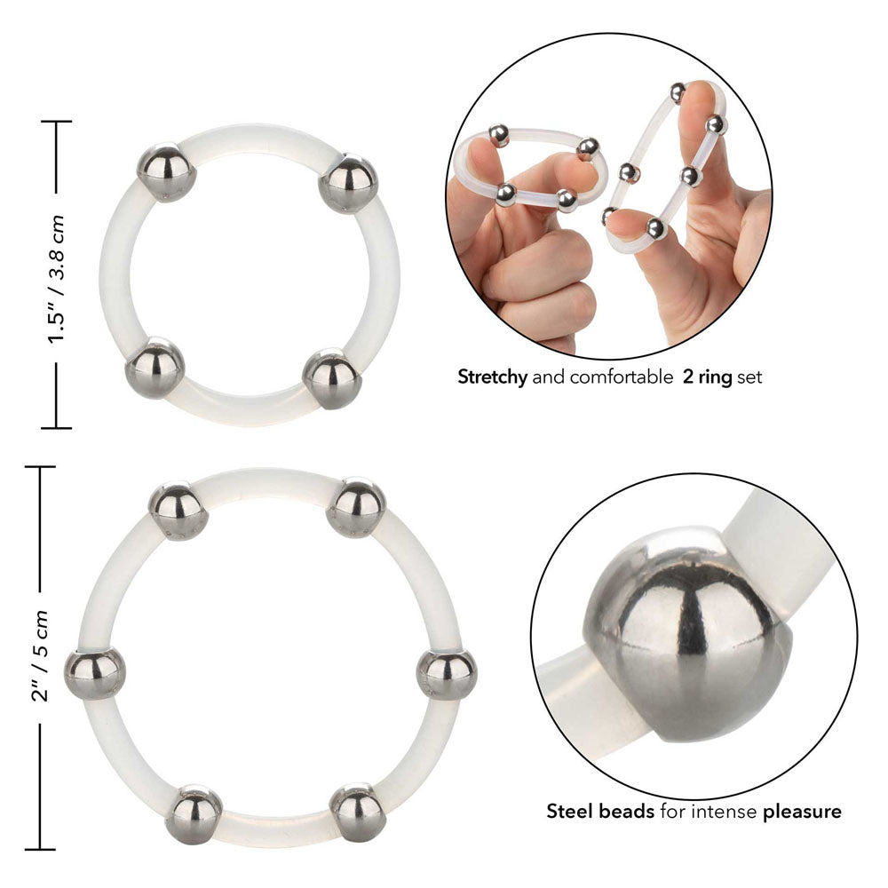 Steel Beaded Silicone Cock Ring Set 2 Pieces | Classic Cock Ring | CalExotics | Bodyjoys