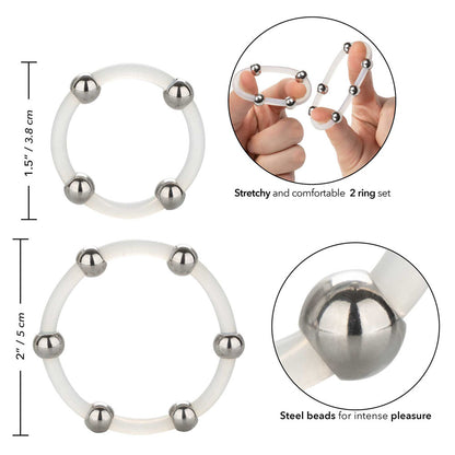 Steel Beaded Silicone Cock Ring Set 2 Pieces | Classic Cock Ring | CalExotics | Bodyjoys