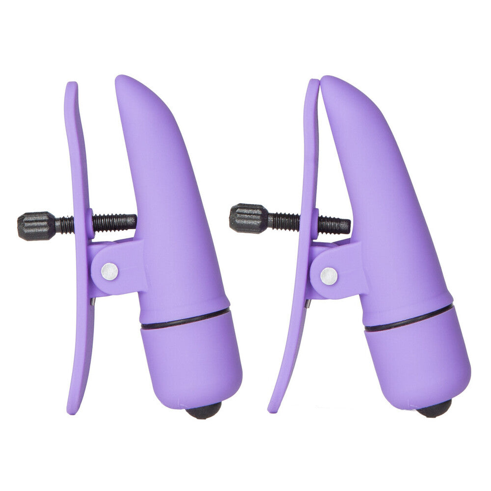 Nipplettes Vibrating Adjustable Purple Nipple Clamps | Nipple Vibrator | CalExotics | Bodyjoys