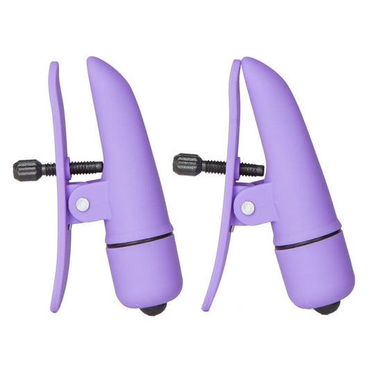 Nipplettes Vibrating Adjustable Purple Nipple Clamps | Nipple Vibrator | CalExotics | Bodyjoys