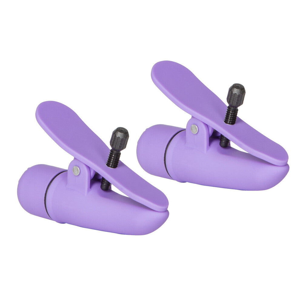 Nipplettes Vibrating Adjustable Purple Nipple Clamps | Nipple Vibrator | CalExotics | Bodyjoys